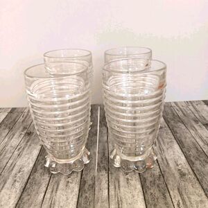 Set Of 4 Vintage Anchor Hocking Coronation Clear Glass Footed Tumblers